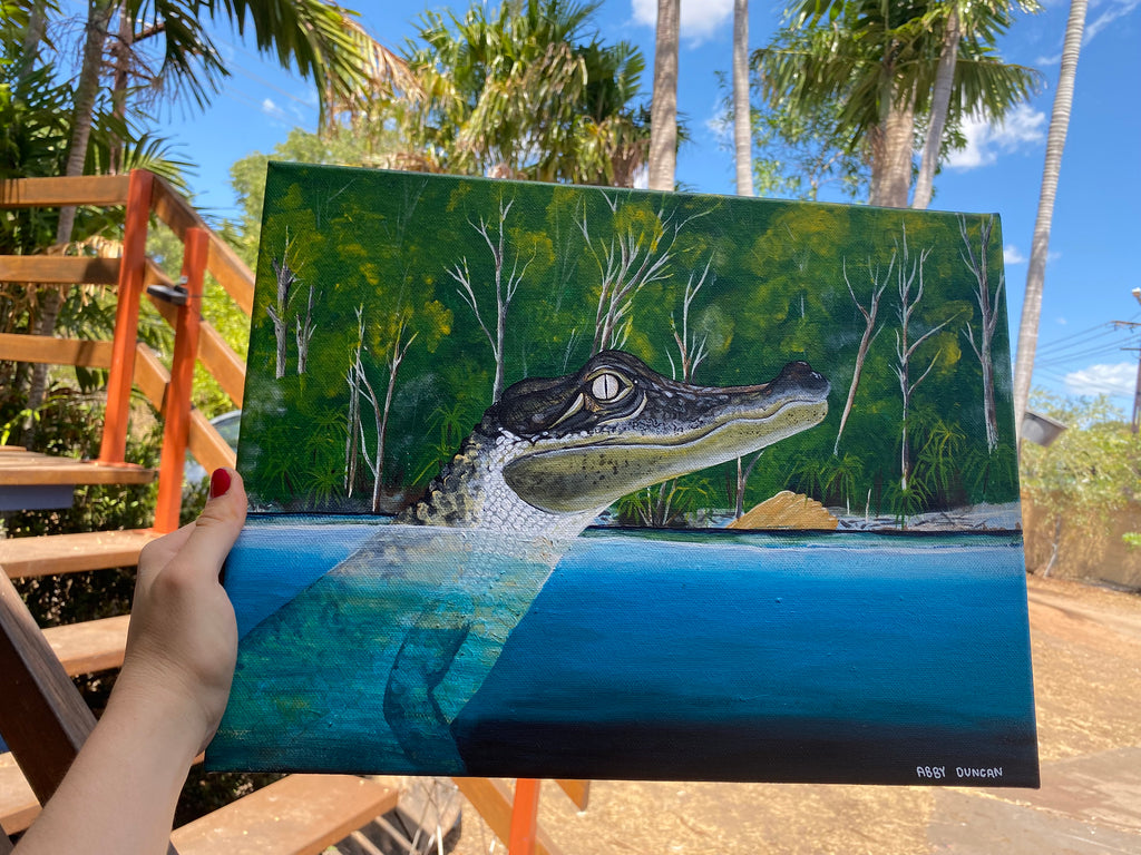 Jim Jim Falls Crocodile; Original Painting
