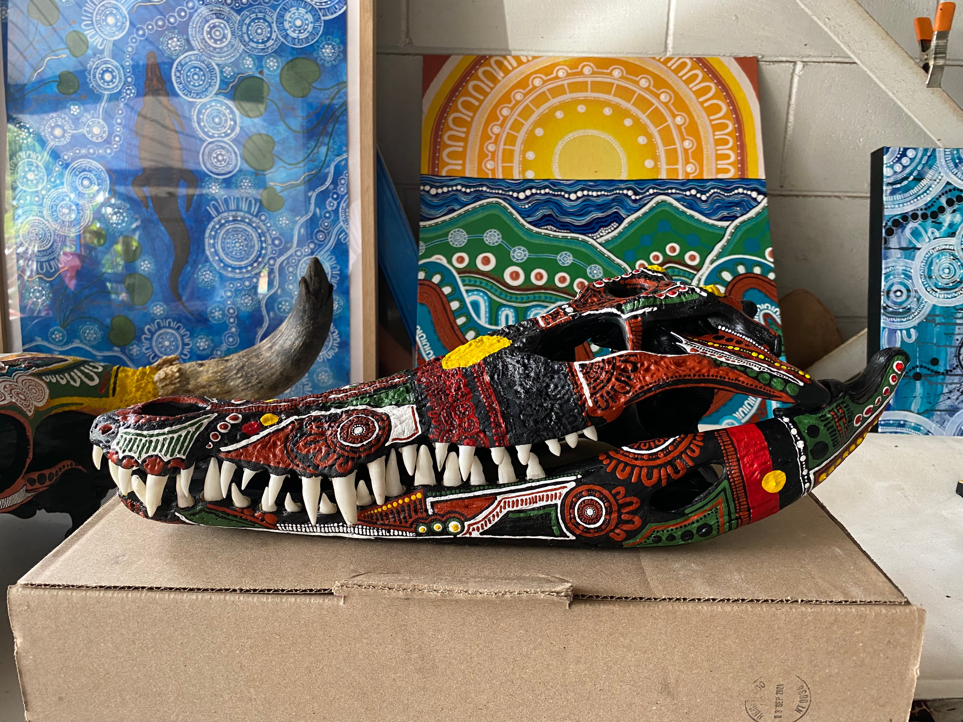 Commission Crocodile Skull; Aboriginal Flag