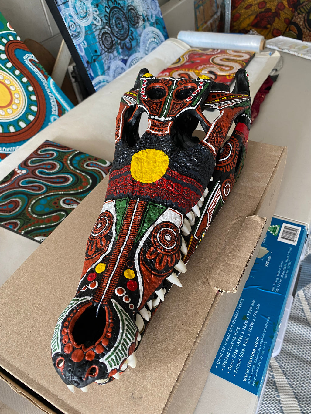 Commission Crocodile Skull; Aboriginal Flag