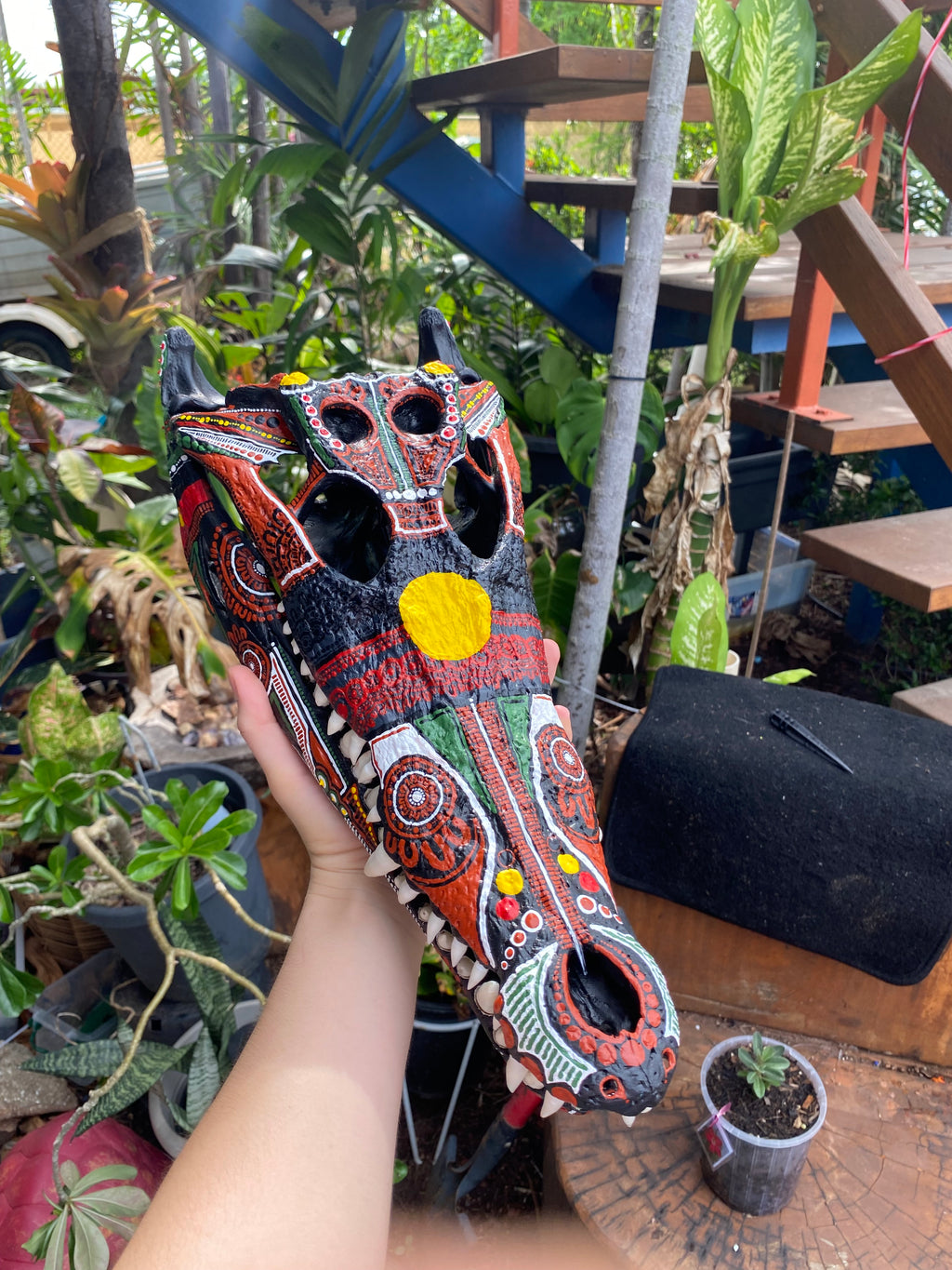 Commission Crocodile Skull; Aboriginal Flag