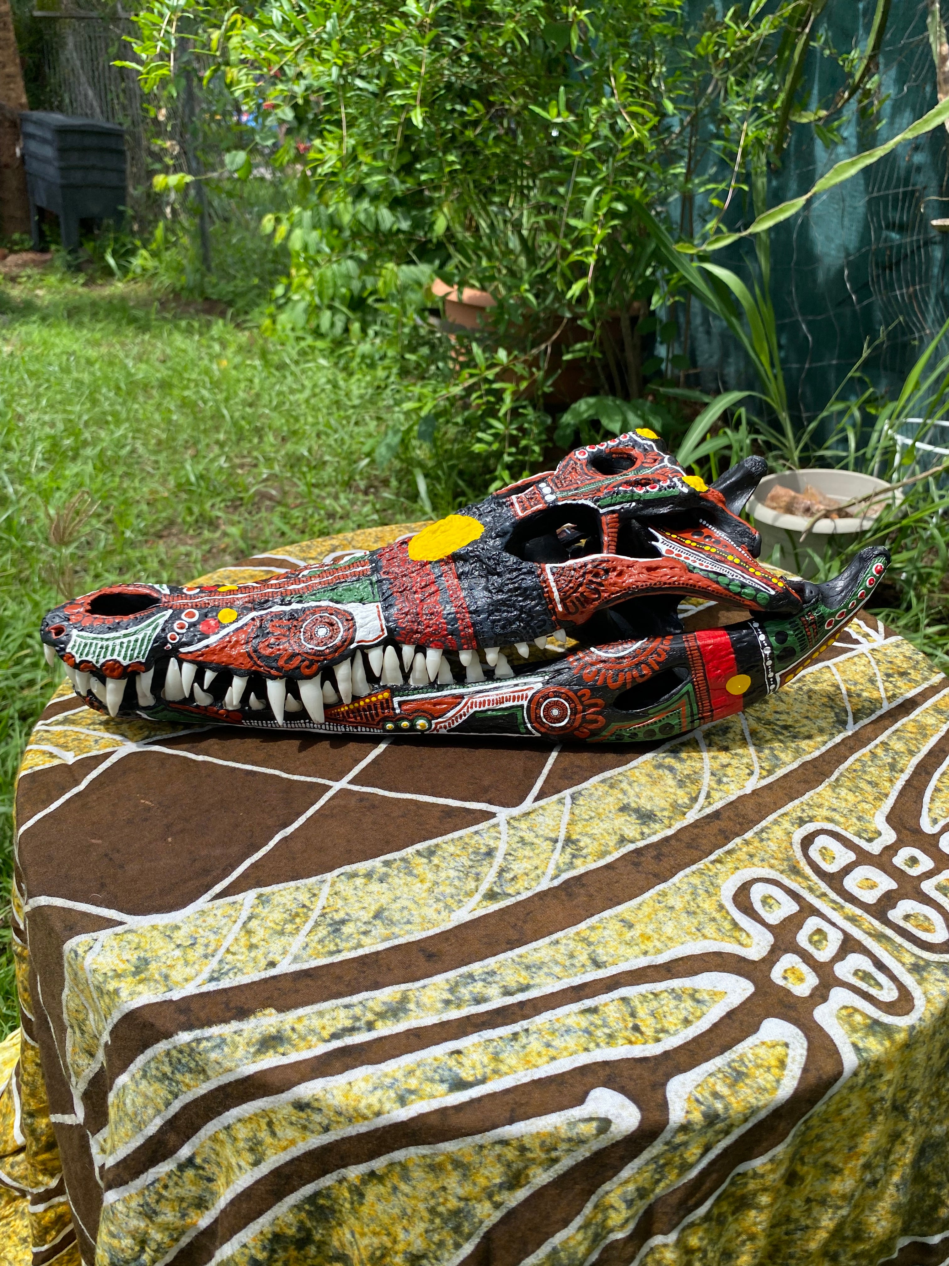 Commission Crocodile Skull; Aboriginal Flag