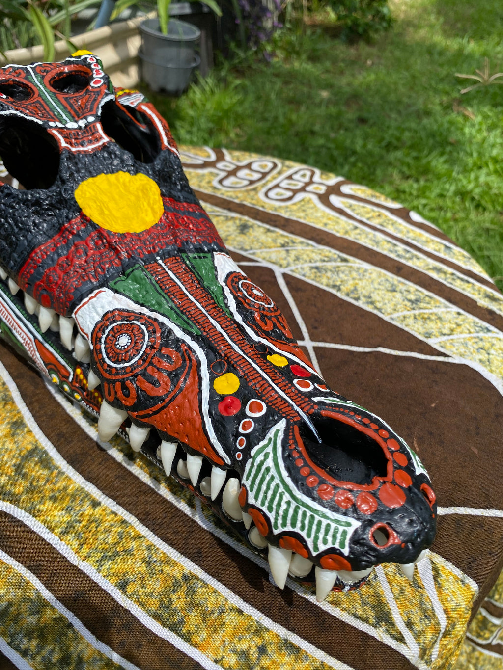 Commission Crocodile Skull; Aboriginal Flag