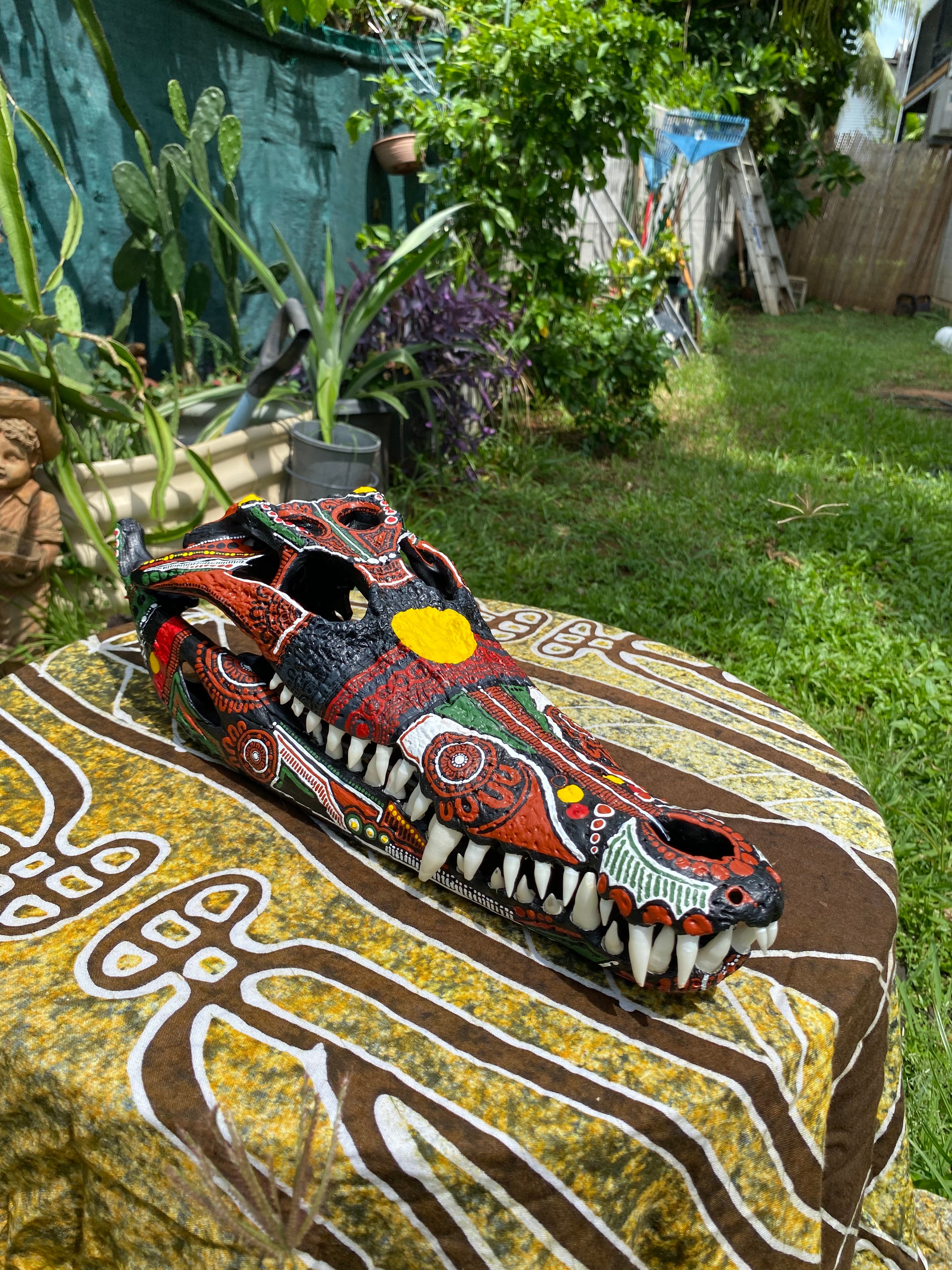 Commission Crocodile Skull; Aboriginal Flag