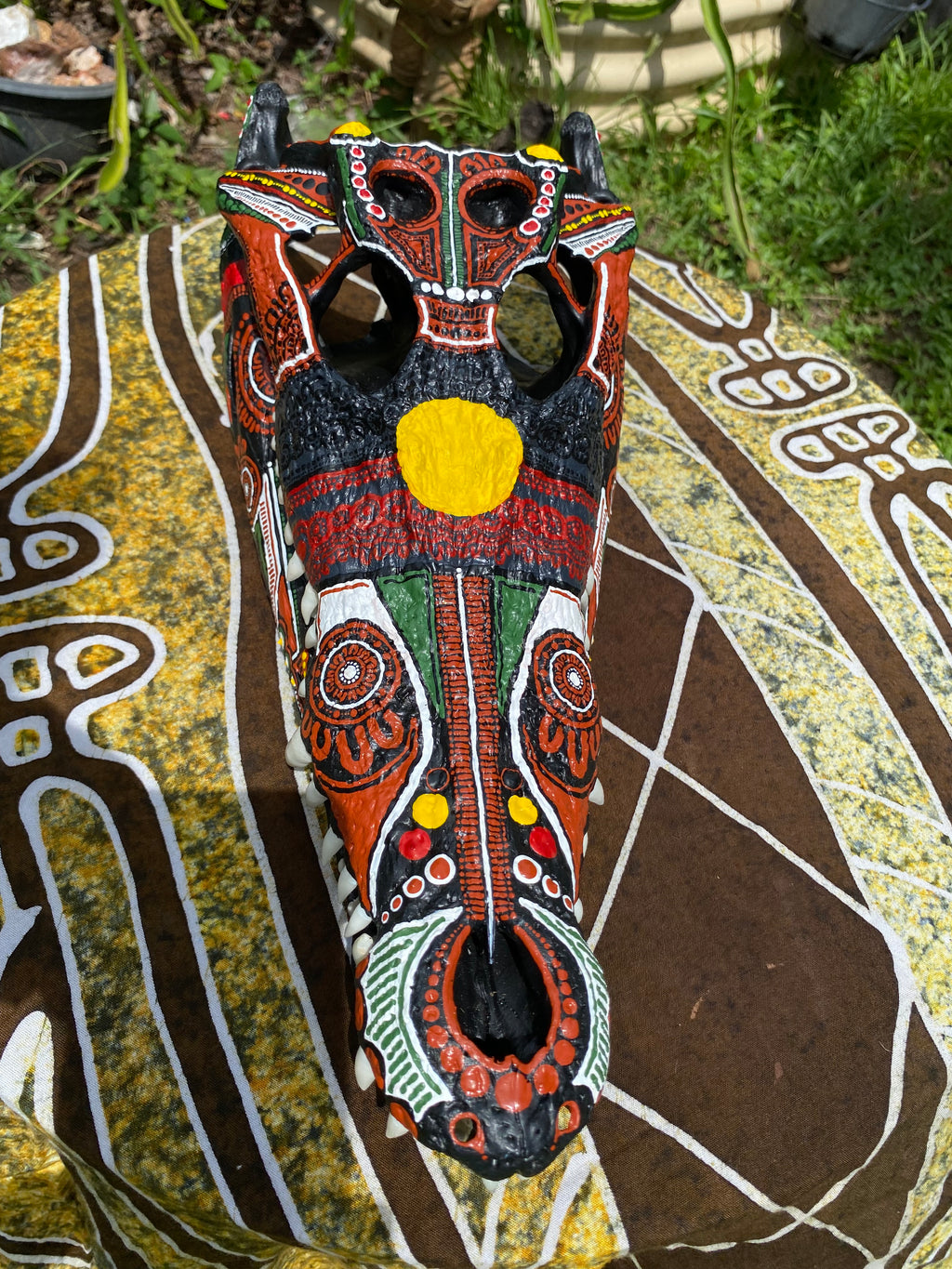 Commission Crocodile Skull; Aboriginal Flag