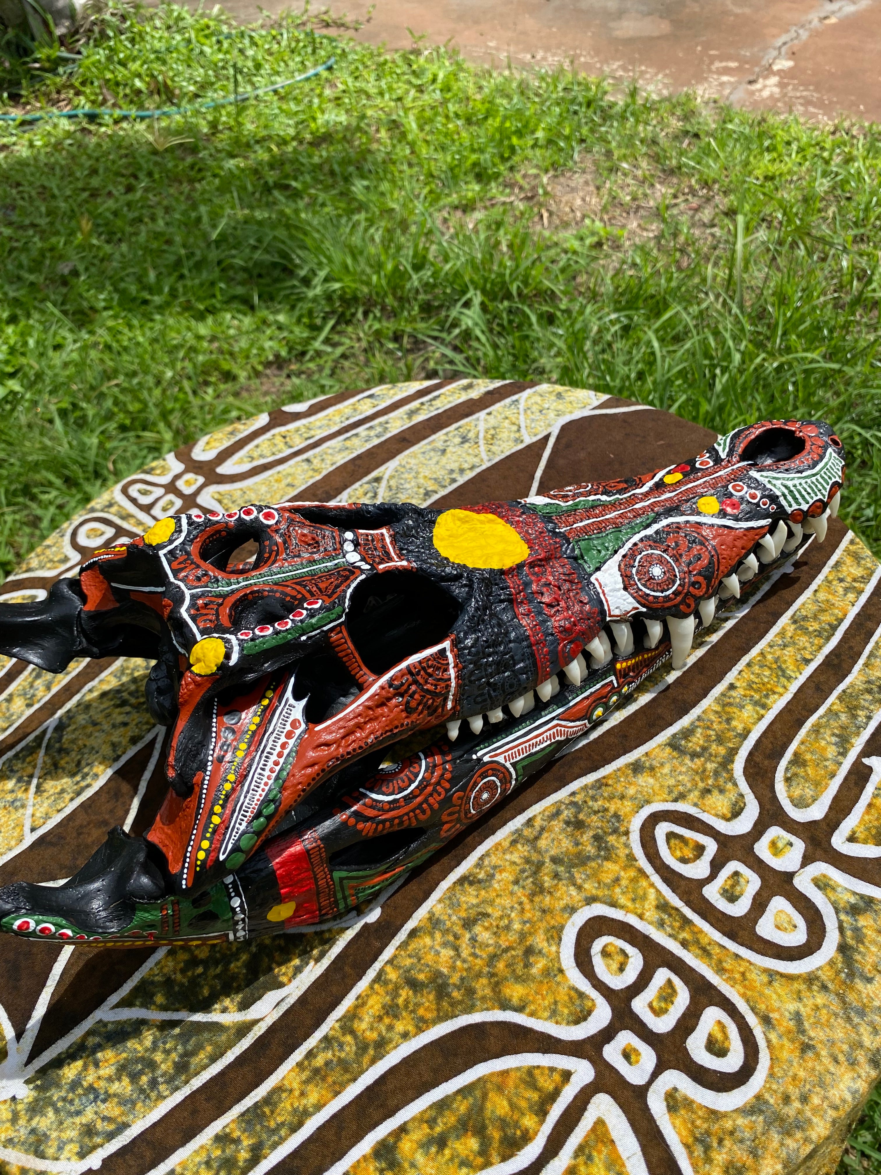 Commission Crocodile Skull; Aboriginal Flag
