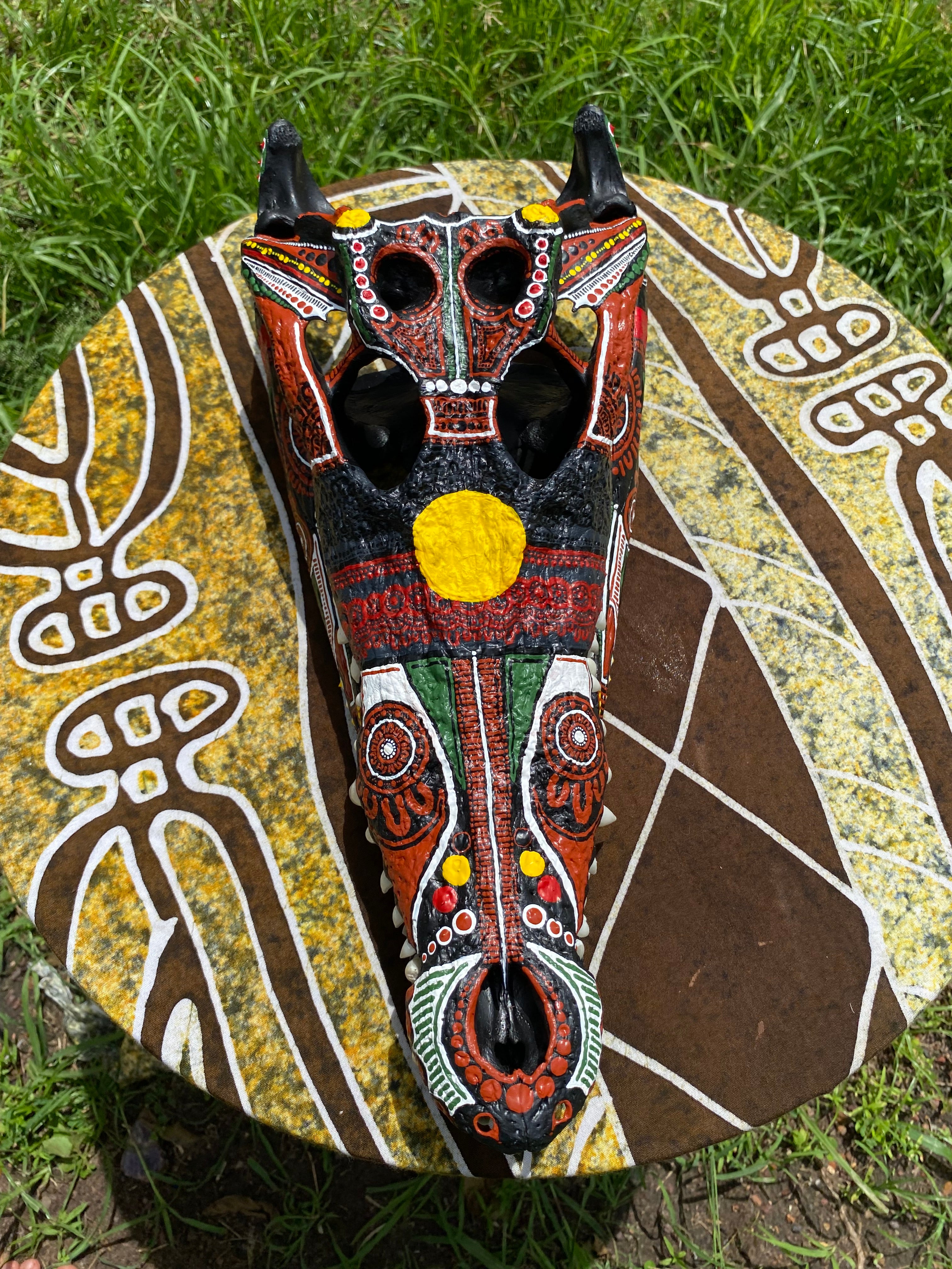 Commission Crocodile Skull; Aboriginal Flag