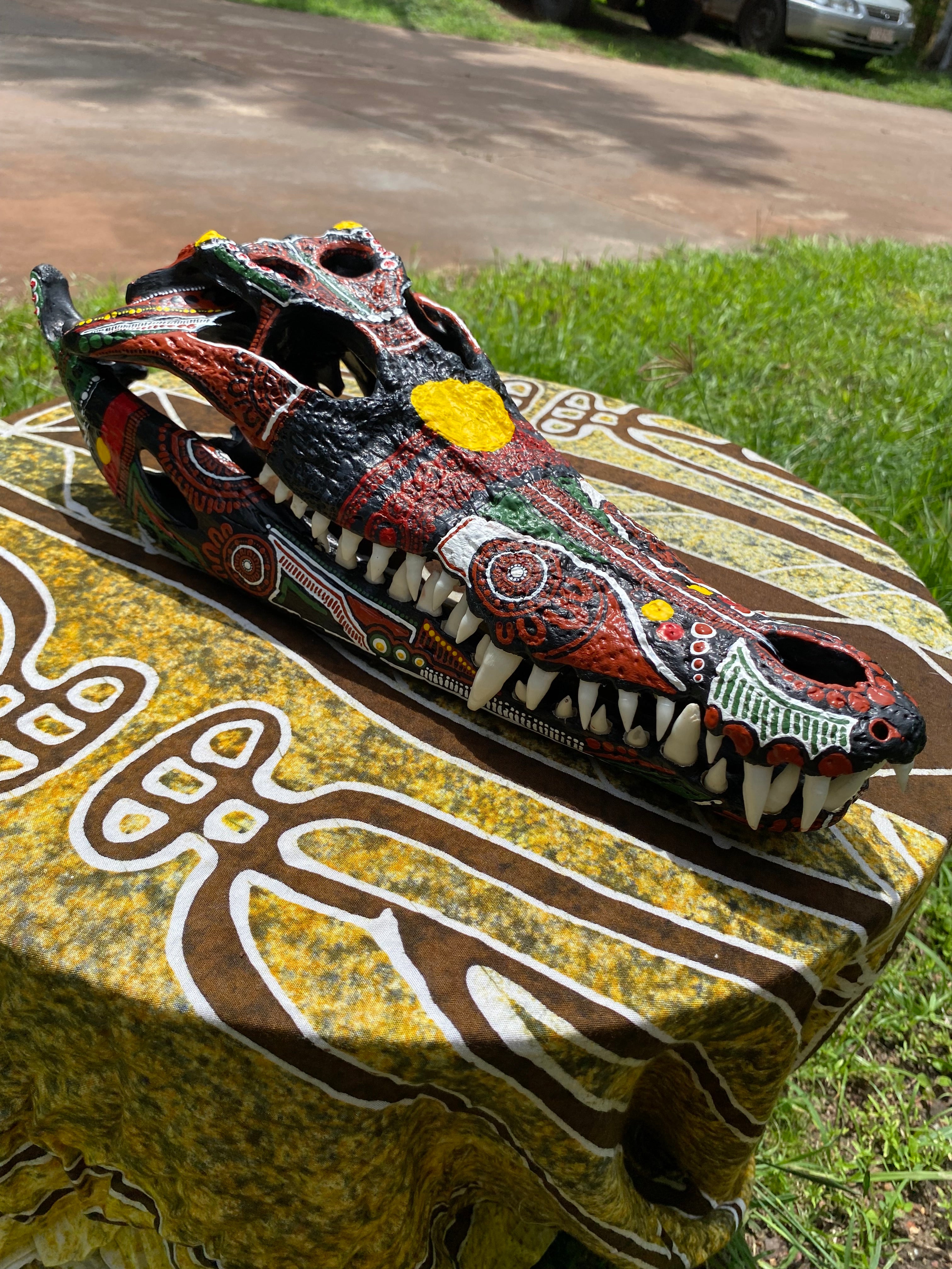 Commission Crocodile Skull; Aboriginal Flag
