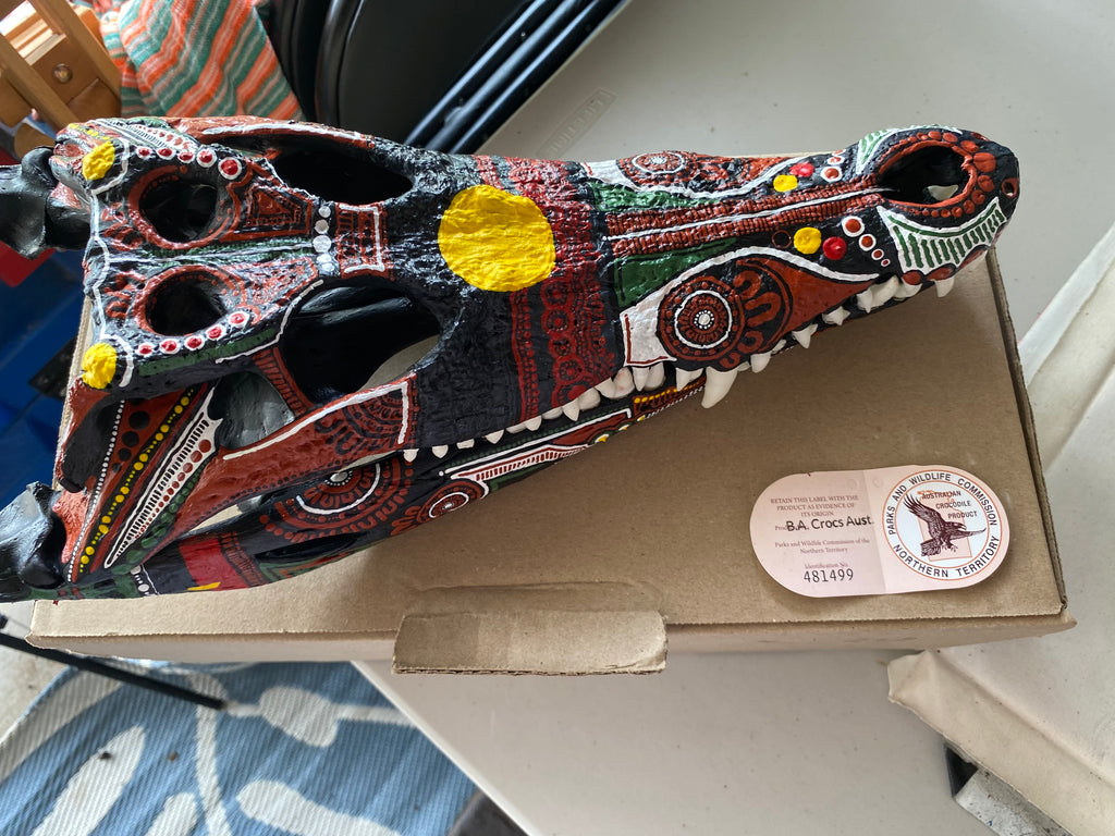 Commission Crocodile Skull; Aboriginal Flag