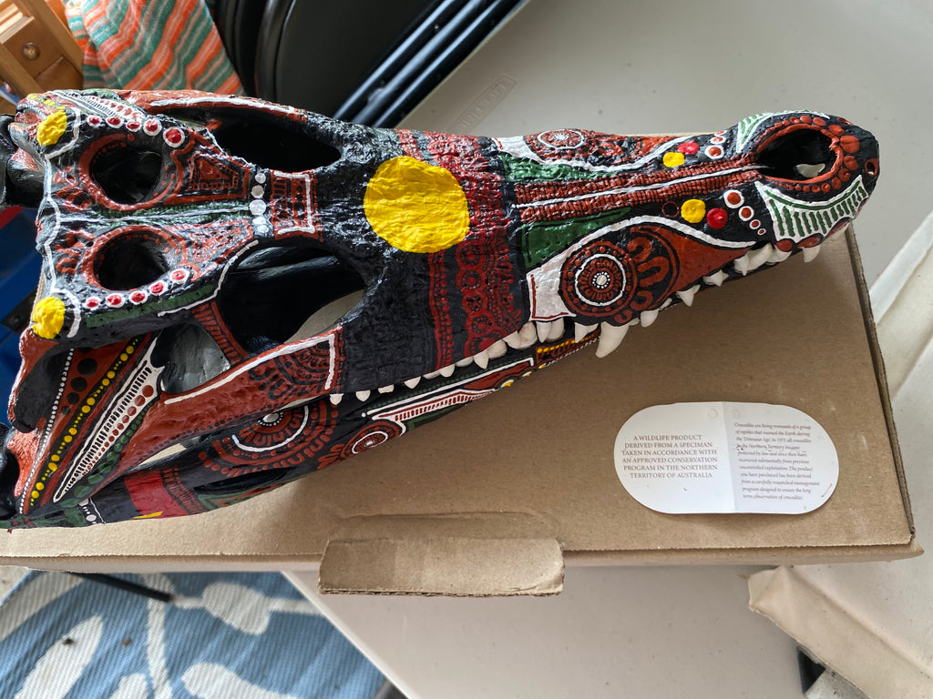 Commission Crocodile Skull; Aboriginal Flag
